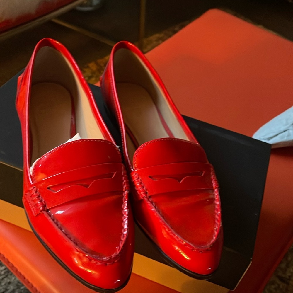 Red patent leather JCrew loafers size 8